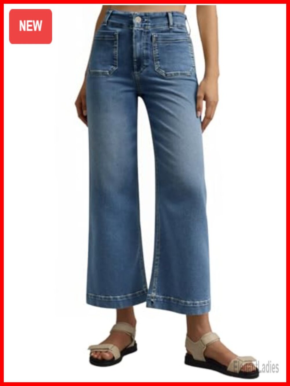 High Waist Wide Leg Cropped Jeans Women Baggy Denim Pants 26in Inseam 4 Pockets